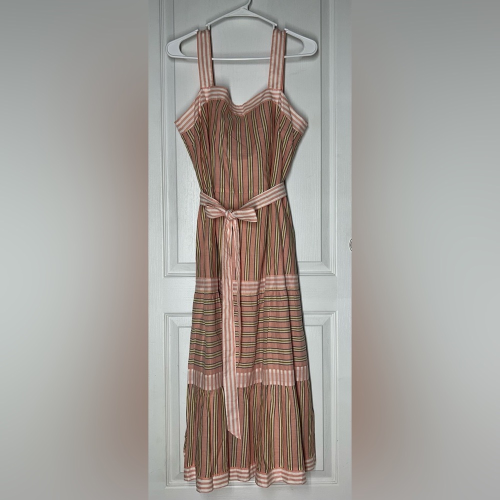 Talbots Dress NWT $129 Sz 10 Striped Maxi Tiered Cottagecore Boho Belted Flowy